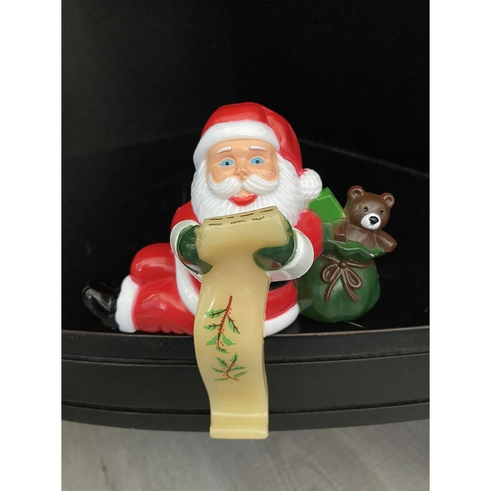 Vintage CELLULOID PLASTIC STOCKING HOLDER HANGER SANTA CLAUS CHRISTMAS LIST Bear